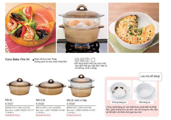 Nồi thủy tinh chống dính dùng trên bếp từ, các loại bếp khác và lò nướng, lò vi sóng – Loại 2 lít Nhật Bản Aderia K-9507