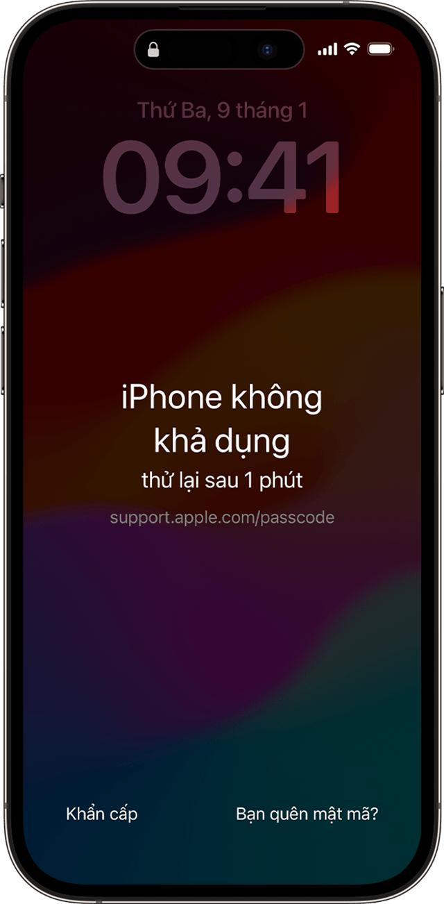 Màn hình iPhone không khả dụng trong iOS 17 trở lên có tùy chọn Quên mật mã?.