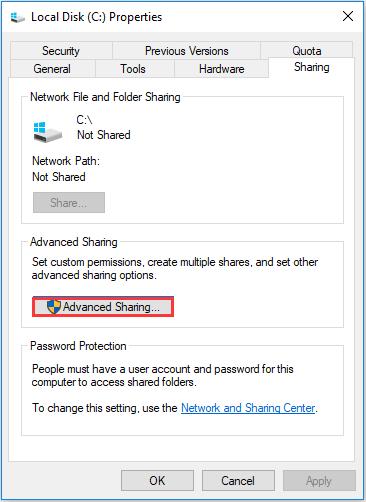 choose Advanced Sharing to continue
