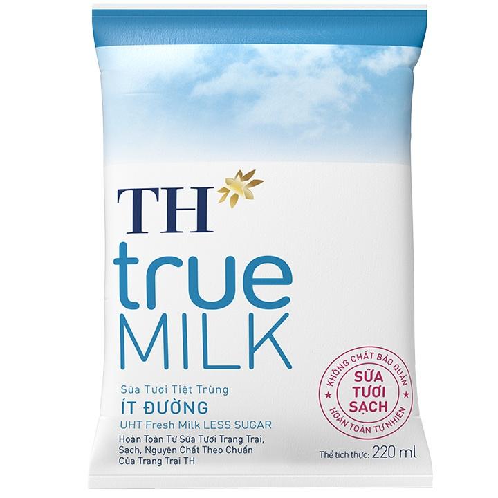 Thùng sữa tươi TH Milk ít đường bịch 220ml