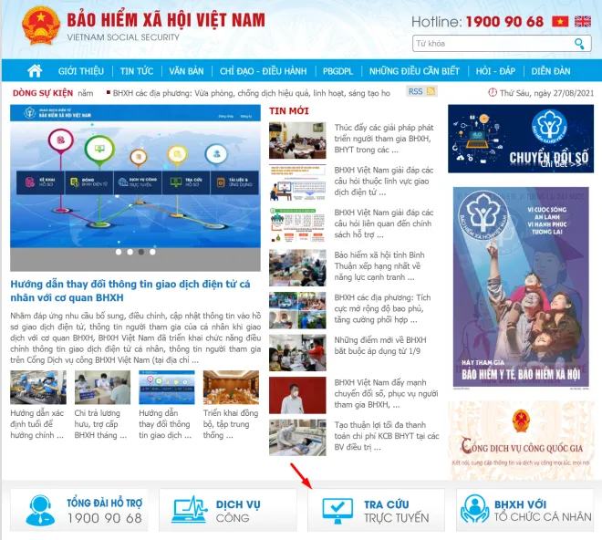 Tra cứu bảo hiểm y tế trên Website của Bảo hiểm xã hội Việt Nam
